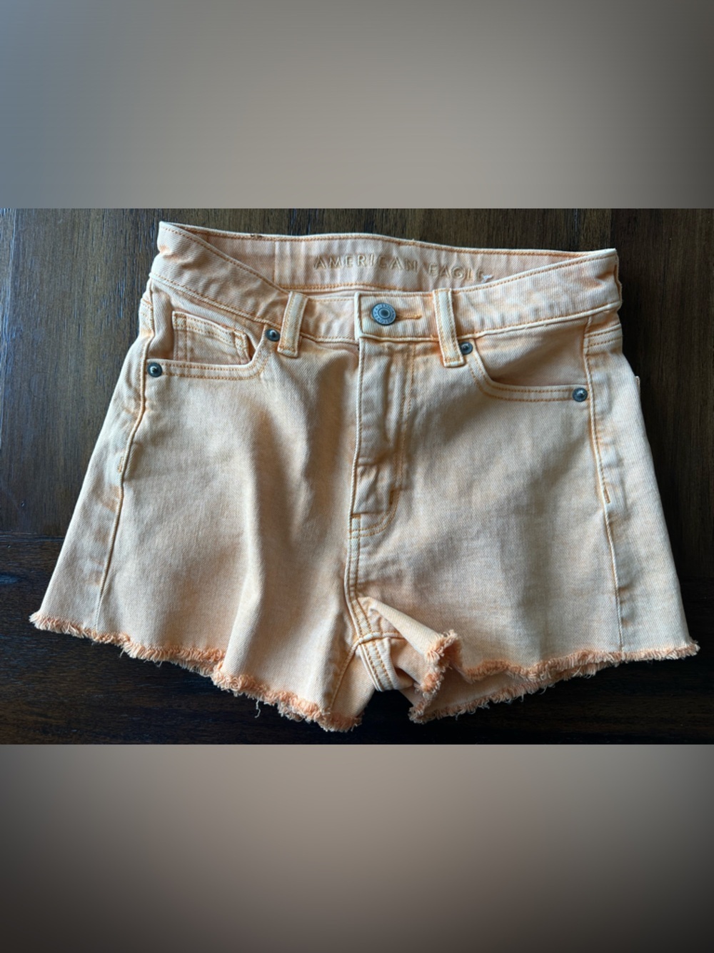 American Eagle Orange/ Peach Denim Frayed Hem Women's Shorts-size 000